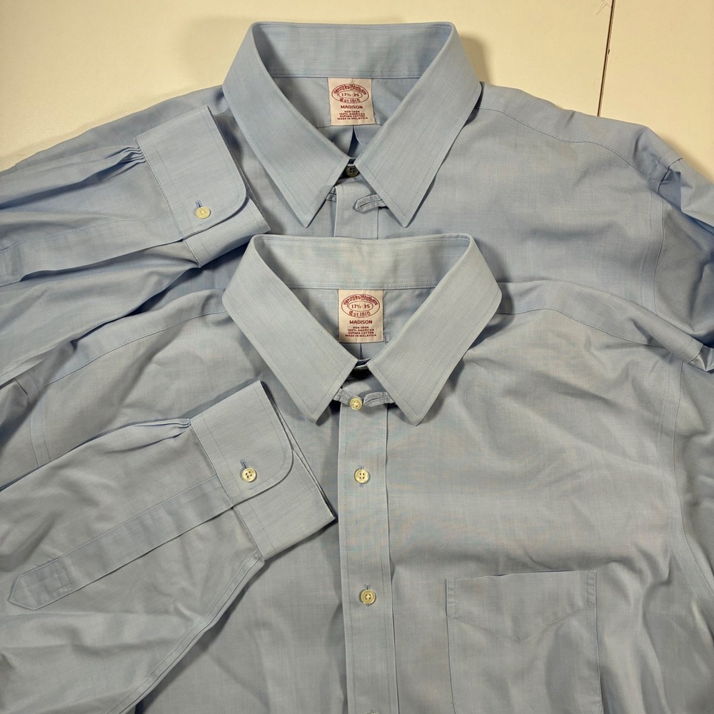 Brooks Brothers Dress Shirt 17.5 35 Blue Madison Supima Cotton Non-Iron
